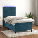vidaXL sötétkék bársony rugós és LED-es ágy matraccal 90x190 cm