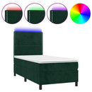 vidaXL sötétzöld bársony rugós és LED-es ágy matraccal 90x200 cm
