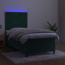 vidaXL sötétzöld bársony rugós és LED-es ágy matraccal 90x200 cm