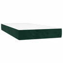 vidaXL sötétzöld bársony rugós és LED-es ágy matraccal 90x200 cm