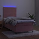 vidaXL rózsaszín bársony rugós és LED-es ágy matraccal 90x200 cm