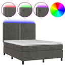 vidaXL sötétszürke bársony rugós és LED-es ágy matraccal 140x190 cm