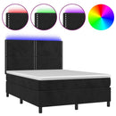 vidaXL fekete bársony rugós és LED-es ágy matraccal 140x200 cm