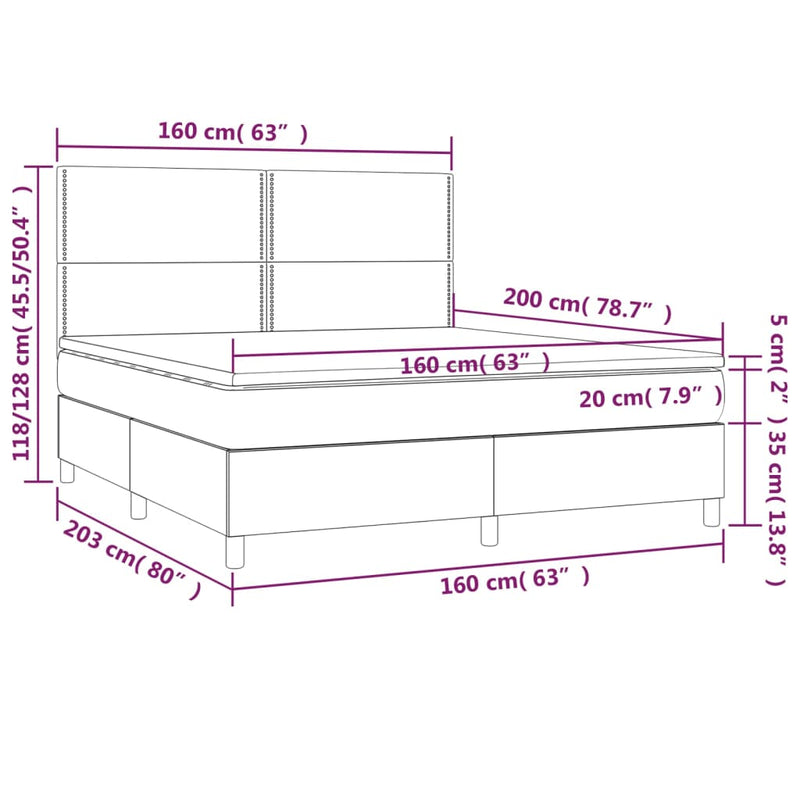 vidaXL sötétzöld bársony rugós és LED-es ágy matraccal 160x200 cm