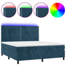 vidaXL sötétkék bársony rugós és LED-es ágy matraccal 160x200 cm