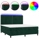 vidaXL sötétzöld bársony rugós és LED-es ágy matraccal 180x200 cm