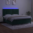 vidaXL sötétzöld bársony rugós és LED-es ágy matraccal 180x200 cm