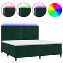 vidaXL sötétzöld bársony rugós és LED-es ágy matraccal 200x200 cm