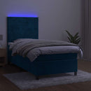 vidaXL sötétkék bársony rugós és LED-es ágy matraccal 90x190 cm