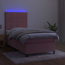 vidaXL rózsaszín bársony rugós és LED-es ágy matraccal 90x190 cm