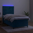 vidaXL sötétkék bársony rugós és LED-es ágy matraccal 100x200 cm