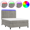 vidaXL világosszürke bársony rugós és LED-es ágy matraccal 140x190 cm
