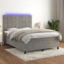 vidaXL világosszürke bársony rugós és LED-es ágy matraccal 140x190 cm