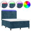 vidaXL sötétkék bársony rugós és LED-es ágy matraccal 140x190 cm