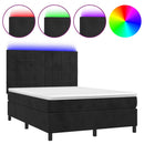 vidaXL fekete bársony rugós és LED-es ágy matraccal 140x200 cm