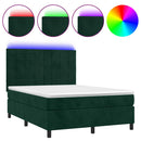 vidaXL sötétzöld bársony rugós és LED-es ágy matraccal 140x200 cm