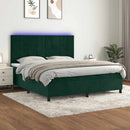 vidaXL sötétzöld bársony rugós és LED-es ágy matraccal 160x200 cm