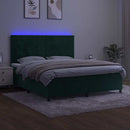 vidaXL sötétzöld bársony rugós és LED-es ágy matraccal 180x200 cm