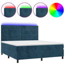 vidaXL sötétkék bársony rugós és LED-es ágy matraccal 180x200 cm