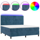 vidaXL sötétkék bársony rugós és LED-es ágy matraccal 180x200 cm