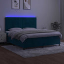 vidaXL sötétkék bársony rugós és LED-es ágy matraccal 180x200 cm
