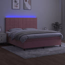 vidaXL rózsaszín bársony rugós és LED-es ágy matraccal 180x200 cm