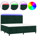 vidaXL sötétzöld bársony rugós és LED-es ágy matraccal 200x200 cm