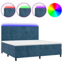 vidaXL sötétkék bársony rugós és LED-es ágy matraccal 200x200 cm