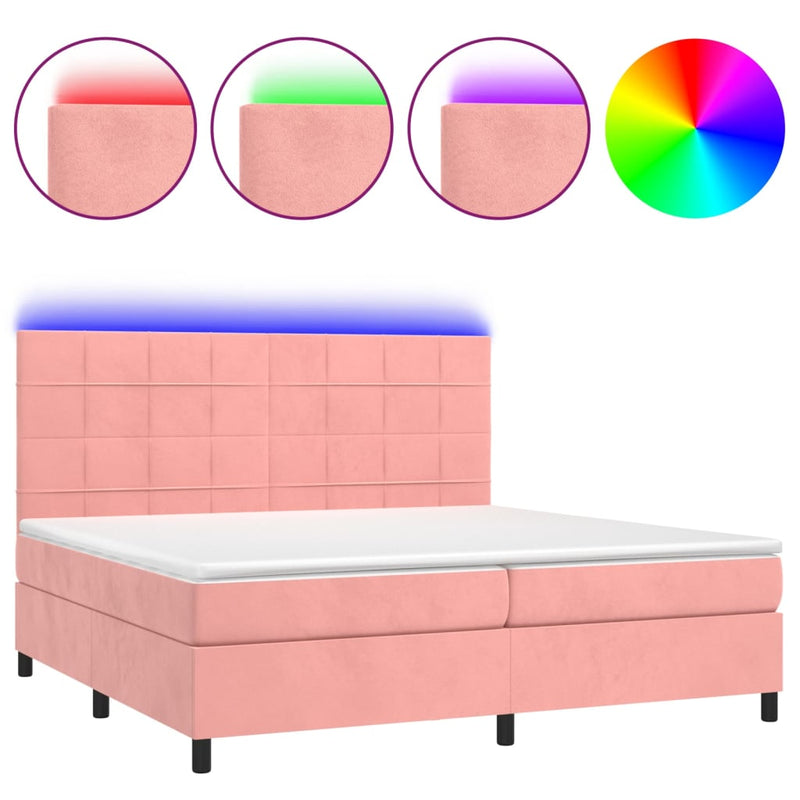 vidaXL rózsaszín bársony rugós és LED-es ágy matraccal 200x200 cm