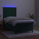 vidaXL sötétzöld bársony rugós és LED-es ágy matraccal 90x200 cm