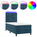 vidaXL sötétkék bársony rugós és LED-es ágy matraccal 90x200 cm