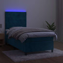 vidaXL sötétkék bársony rugós és LED-es ágy matraccal 90x200 cm