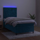 vidaXL sötétkék bársony rugós és LED-es ágy matraccal 100x200 cm