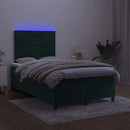 vidaXL sötétzöld bársony rugós és LED-es ágy matraccal 120x200 cm