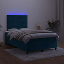vidaXL sötétkék bársony rugós és LED-es ágy matraccal 120x200 cm