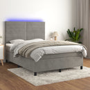 vidaXL világosszürke bársony rugós és LED-es ágy matraccal 140x190 cm