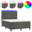 vidaXL sötétszürke bársony rugós és LED-es ágy matraccal 140x190 cm