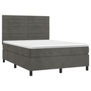 vidaXL sötétszürke bársony rugós és LED-es ágy matraccal 140x190 cm