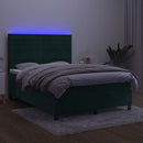 vidaXL sötétzöld bársony rugós és LED-es ágy matraccal 140x190 cm