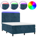 vidaXL sötétkék bársony rugós és LED-es ágy matraccal 140x190 cm