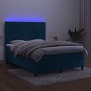 vidaXL sötétkék bársony rugós és LED-es ágy matraccal 140x190 cm