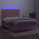 vidaXL rózsaszín bársony rugós és LED-es ágy matraccal 140x190 cm