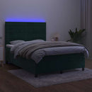 vidaXL sötétzöld bársony rugós és LED-es ágy matraccal 140x200 cm