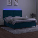 vidaXL sötétkék bársony rugós és LED-es ágy matraccal 160x200 cm