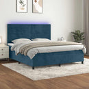 vidaXL sötétkék bársony rugós és LED-es ágy matraccal 160x200 cm