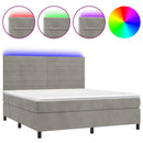 vidaXL világosszürke bársony rugós és LED-es ágy matraccal 180x200 cm