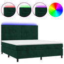 vidaXL sötétzöld bársony rugós és LED-es ágy matraccal 180x200 cm