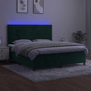 vidaXL sötétzöld bársony rugós és LED-es ágy matraccal 180x200 cm