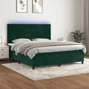 vidaXL sötétzöld bársony rugós és LED-es ágy matraccal 180x200 cm