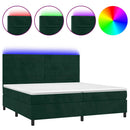 vidaXL sötétzöld bársony rugós és LED-es ágy matraccal 200x200 cm